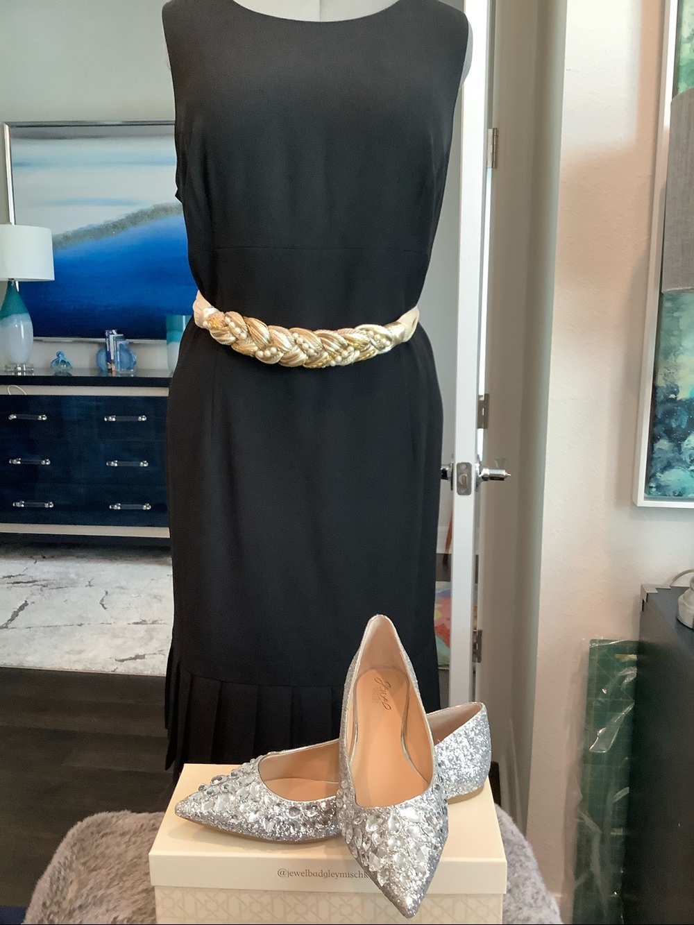 Jewel Badgley Mischka Silver Crystal Sequin Pointed Flats